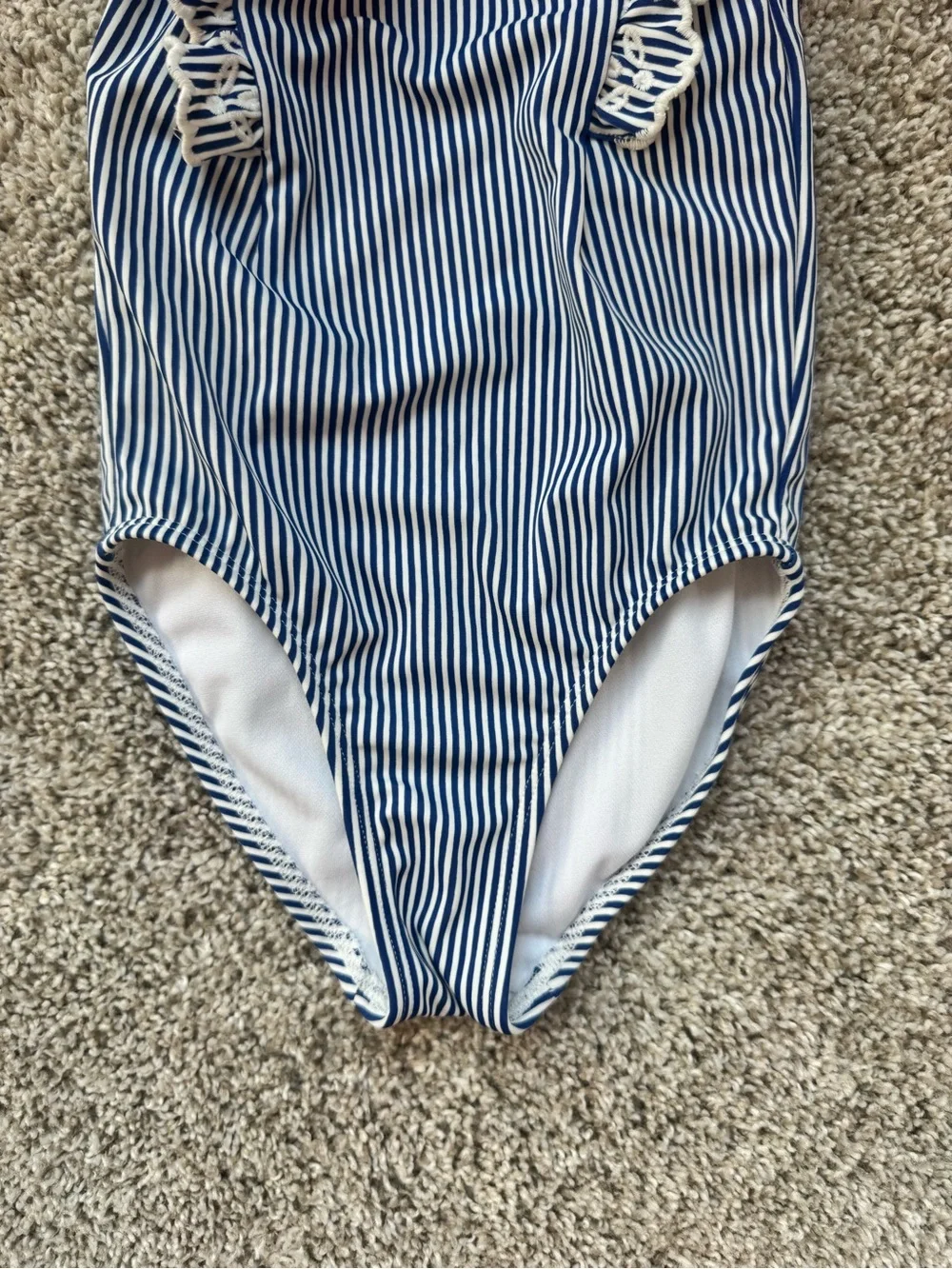 GIrls Gymboree Blue and White Striped Ruffle-Shoulder One-Piece Swimsuit Size 4T